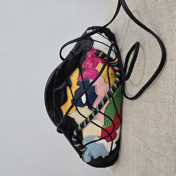 Handbags - Vintage Leather Bag Statement Abstract Multi Color Shoulder Crossbody Purse